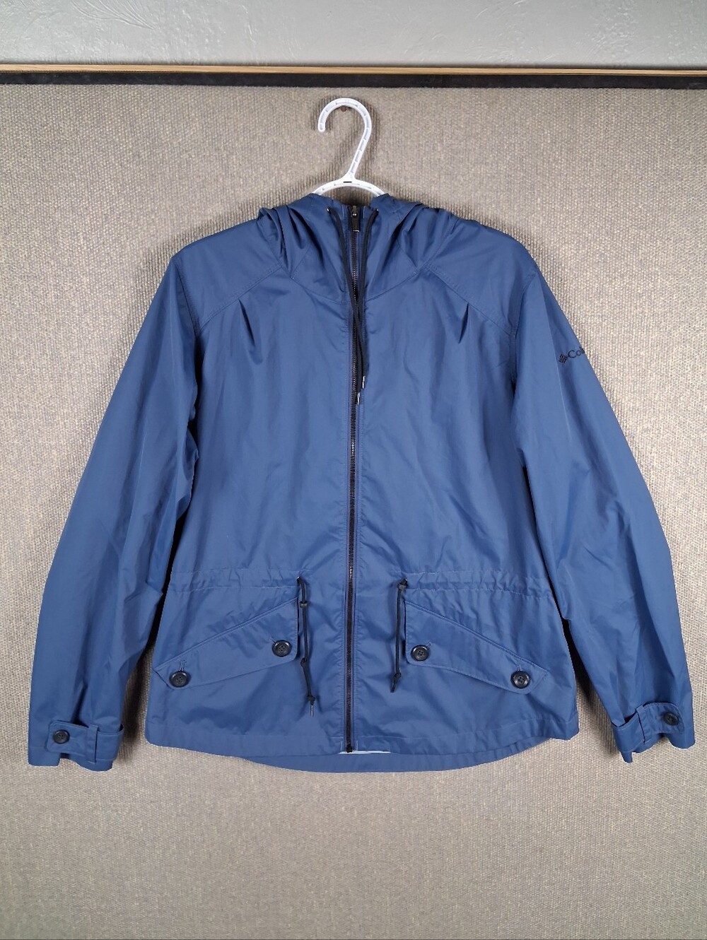Columbia Regretless Rain Jacket Womens Large Blue Outdoor Waterproof Full Zip